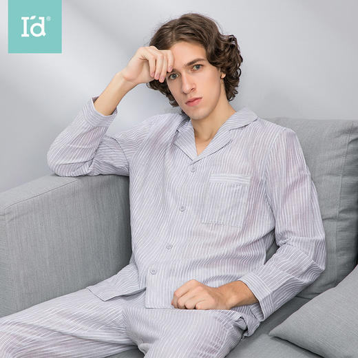 I'd爱帝纯棉梭织男士薄款长袖家居服套装 商品图0
