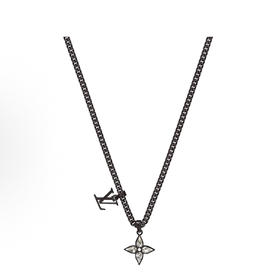 LouIs VUITTON Flower Cut 吊坠幸运四叶草 金属 项链 男款 黑色（SJ）