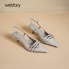 Westory2025年夏季尖头中跟后空单鞋包头空凉鞋W25AH59321 商品缩略图0