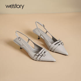 Westory2025年夏季尖头中跟后空单鞋包头空凉鞋W25AH59321