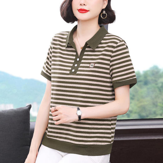 百媚生 棉质翻领条纹上衣短袖6830 商品图6
