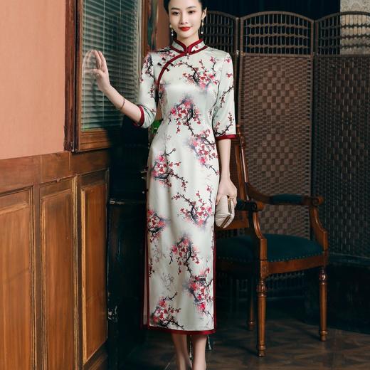 HQ-JYJ-035-1改良旗袍复古国风春秋长款七分袖时尚礼服修身显瘦旗袍连衣裙 商品图1