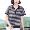 百媚生 棉质翻领条纹上衣短袖6830 商品缩略图3