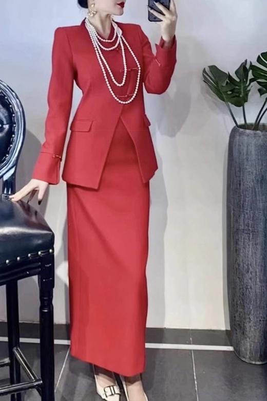 ELLA JADE 红色中式V领外套半裙套装 19865 商品图2