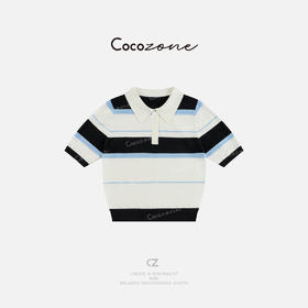 COCO ZONE 刘一一 春季条纹撞色polo领短袖针织衫CD2A0018
