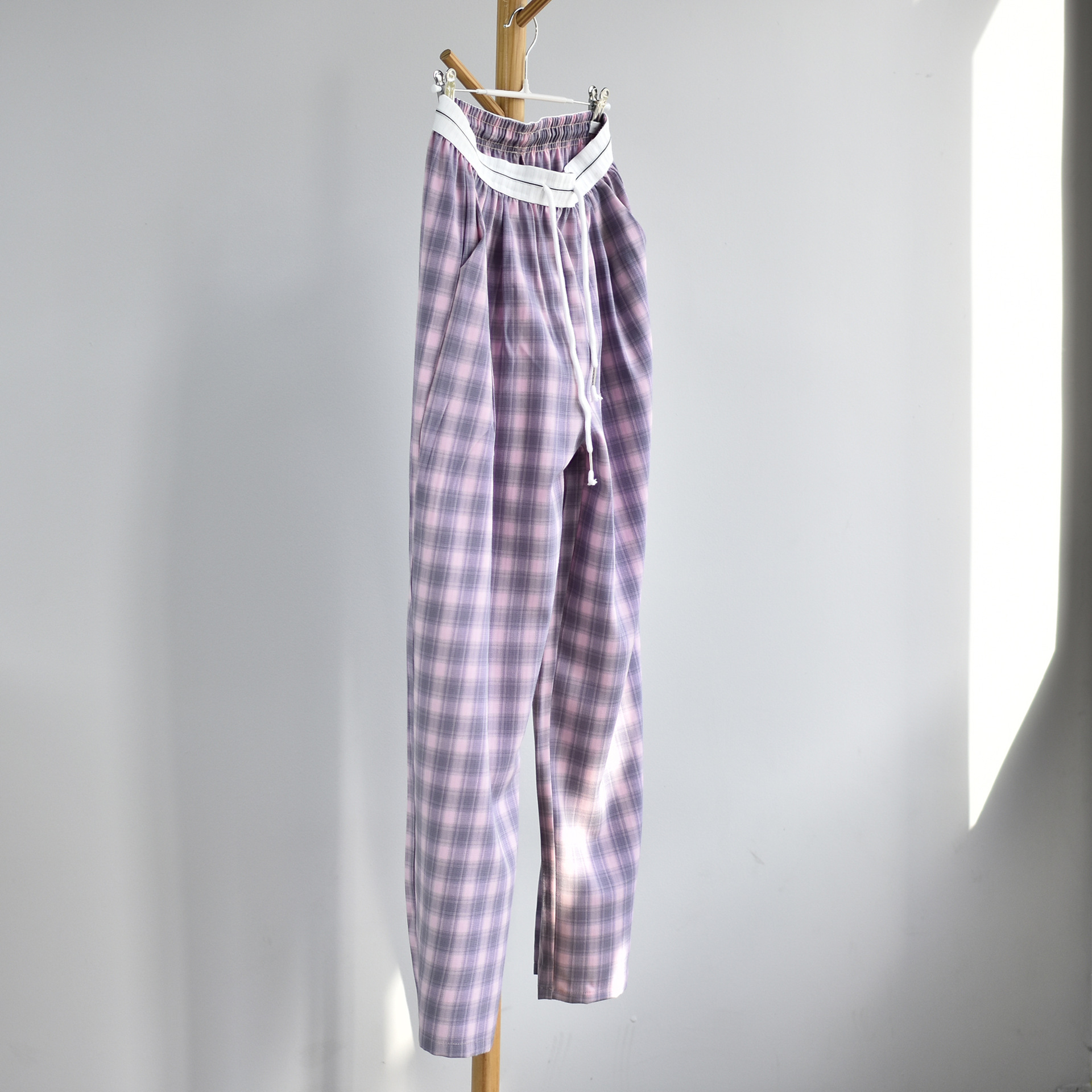 百媚生 抽绳复古宽松慵懒长阔腿休闲裤子C357