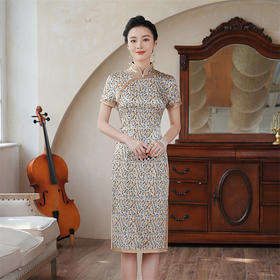 HQ-218夏季新款真丝桑蚕丝年轻款复古国风中长款时尚显瘦旗袍连衣裙