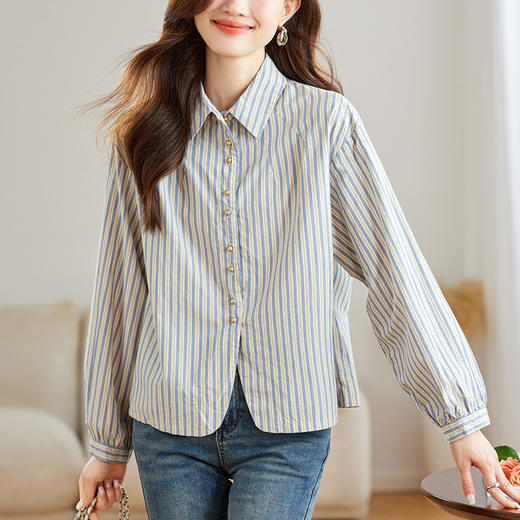 百媚生 纯棉翻领条纹衬衫48008 商品图3