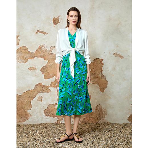 EITIE爱特爱时尚高腰a字显瘦撞色印花V领无袖连衣裙夏季新款8207940 商品图1