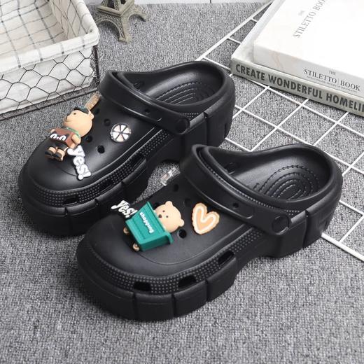 夏季包头凉拖鞋卡通小熊花园鞋外穿厚底增高洞洞鞋防滑松糕两穿凉鞋【WG25236】 商品图0