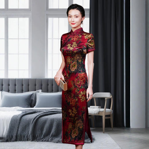 HQ-093桑蚕丝旗袍2025新款春季气质年轻喜婆婆日常可穿显瘦旗袍裙 商品图1