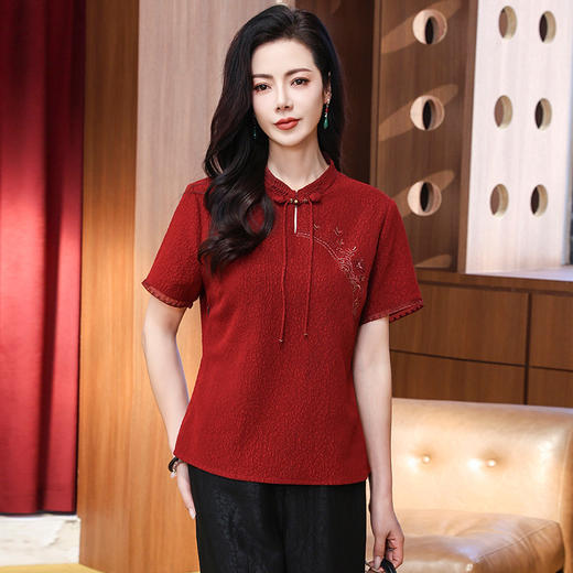 LS-LX2825冠乐绉香云纱上衣女2025夏装新款中式短袖贵夫人桑蚕丝真丝衬衫 商品图2