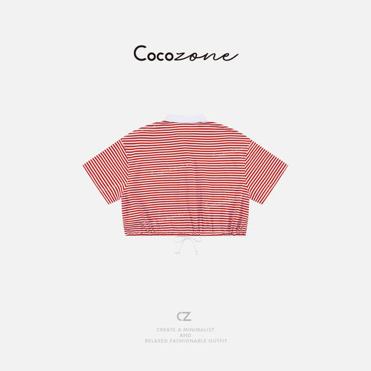 COCO ZONE 刘一一25新款打底上衣百搭条纹POLO衫短袖CD1A0555 商品图1