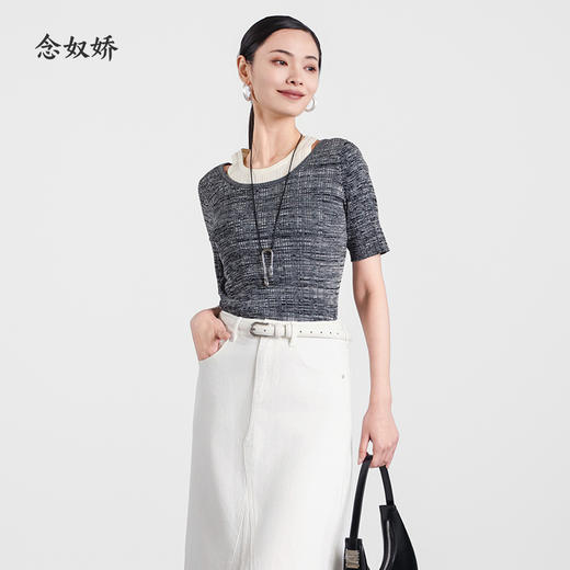 【商场同款】CNK5370 “ 时髦精假两件 ” 冰川灰针织衫 轻柔舒适，透气好穿 商品图1