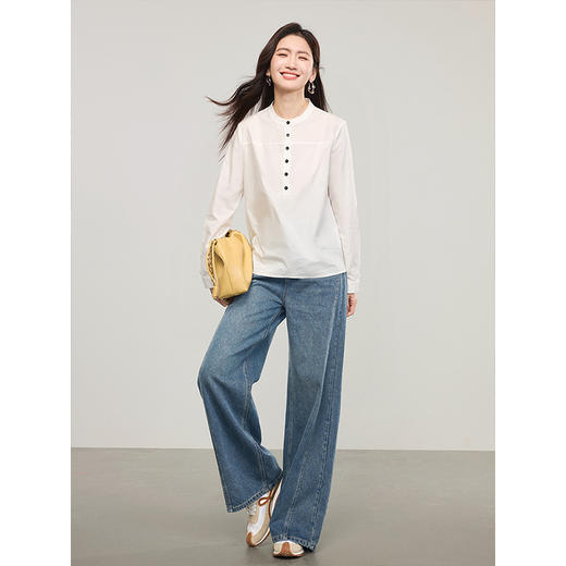 【专属特价】熙世界分割线设计阔腿牛仔裤女2025春夏新款美式复古宽松直筒裤子 商品图4