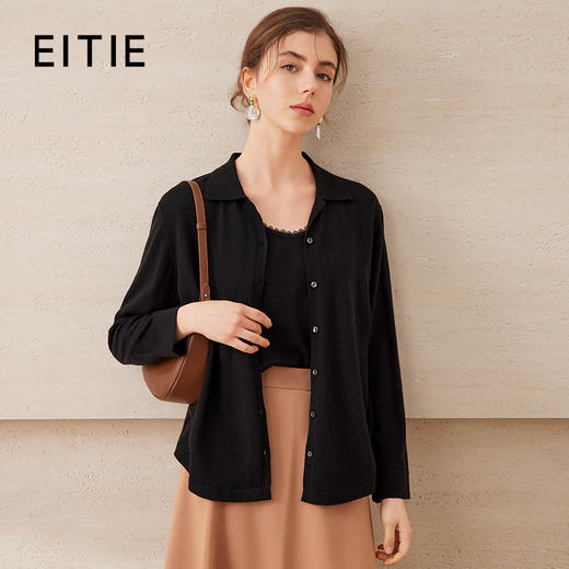 EITIE爱特爱衬衫式高级通勤显瘦松弛感假两件针织衫2025春夏新款A2501501 商品图0