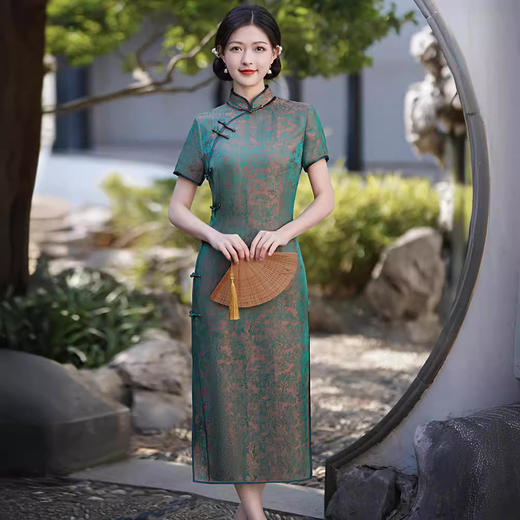 HQ-JYJ-176桑蚕丝2025春夏女旗袍中国风日常年轻款修身复古新中式真丝旗袍裙 商品图3