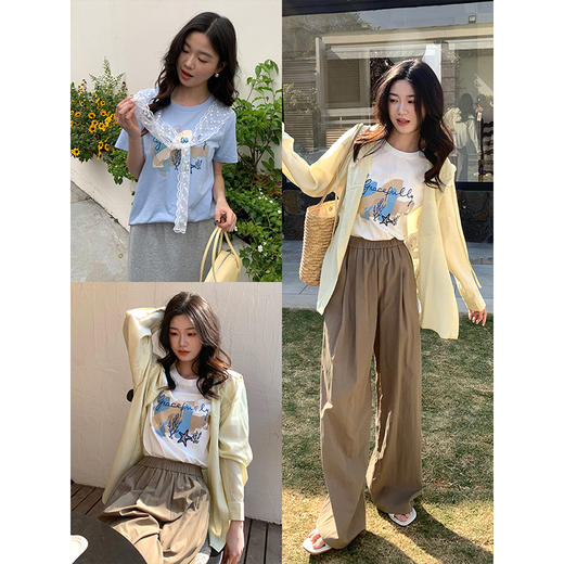 【专属特价】熙世界休闲印花体恤上衣女2025夏季新款时尚流行粉色短袖T恤正肩 商品图4