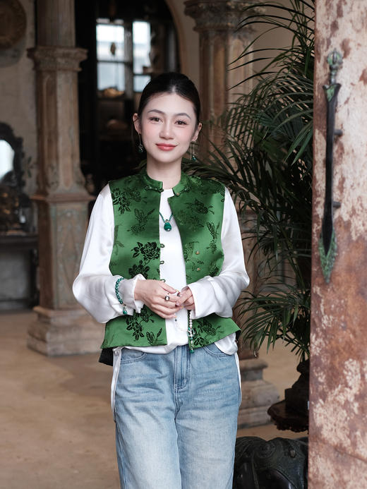 盛唐牡丹| 蝶恋花真丝漳缎马甲 商品图2