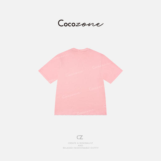 COCO ZONE 刘一一 100棉新款领口破坏设计粉色圆领T恤CD1A0524 商品图1