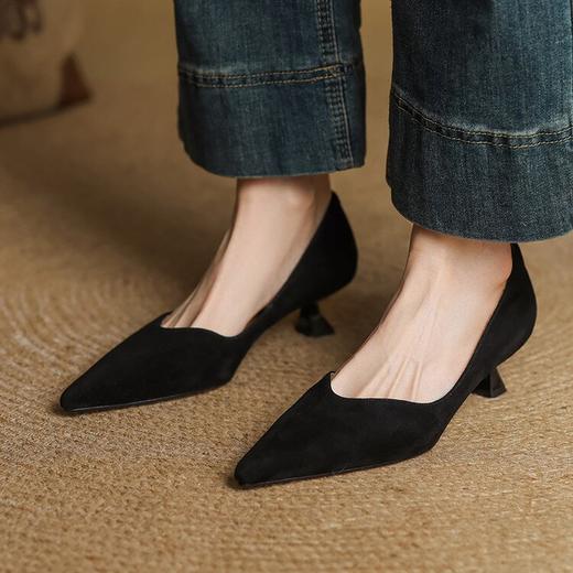 【预售5天】里外全皮尖头浅口单鞋牛皮韩版简约复古低跟通勤鞋HB&7717 商品图2