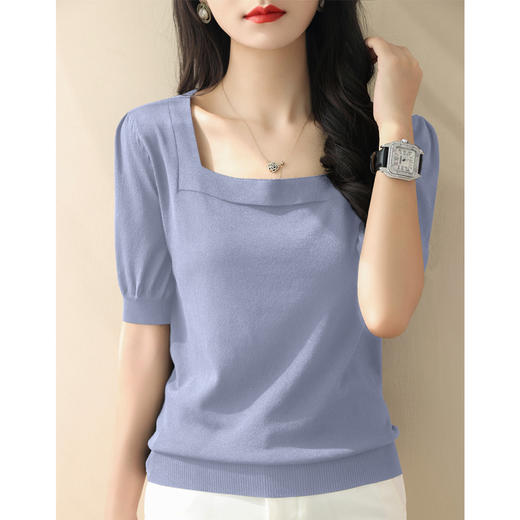 百媚生 方领露锁骨冰丝针织衫8296 商品图3