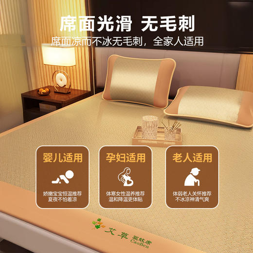 浪莎家纺 艾草驱蚊席三件套 凉感冰丝凉席 舒适透气  3种尺寸可选 商品图1