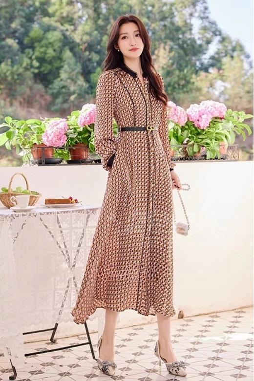 Le Malene V领几何印花单排扣连衣裙 19877 商品图2