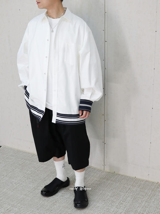 White Mountaineering | 宽折袖盒条纹衬衫 商品图3