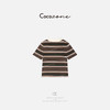 COCO ZONE 刘一一 100棉条纹撞色半开领短袖针织衫ACD1A0143 商品缩略图1