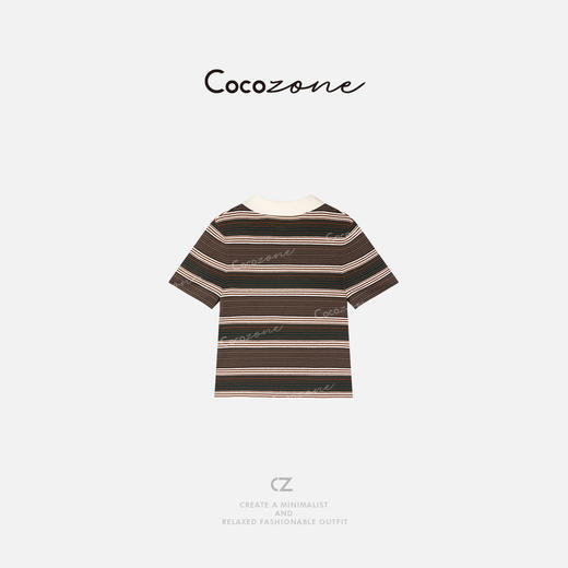 COCO ZONE 刘一一 100棉条纹撞色半开领短袖针织衫ACD1A0143 商品图1