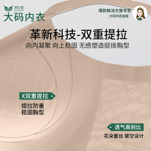 【尚比妮大码内衣女大胸显小收副乳】睡眠专用无痕美背文胸 云感裸压亲肤裸感舒适胸罩W2530 款 商品图3