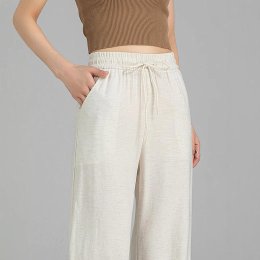 百媚生 亚麻混纺松紧腰抽绳直筒裤高腰阔腿裤25SS0039 商品图2
