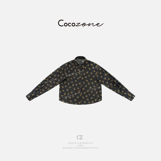COCO ZONE 刘一一2025新款复古时尚碎花撞色长袖衬衫CD2A0754 商品图0