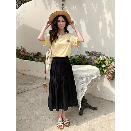 【专属特价】熙世界飘逸垂感波浪褶半身裙女2025夏季新款法式松紧腰a字中长裙 商品图4