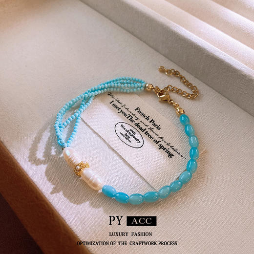 【法式复古❗海蓝宝淡水珍珠手链】高级感轻奢小众精致锁骨链，百搭又好看，手链ins小清新气质手串高级感手饰QQ 商品图3