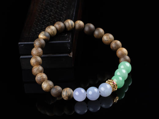 XY0149沉香+翡翠六六大顺手串925银 商品图2