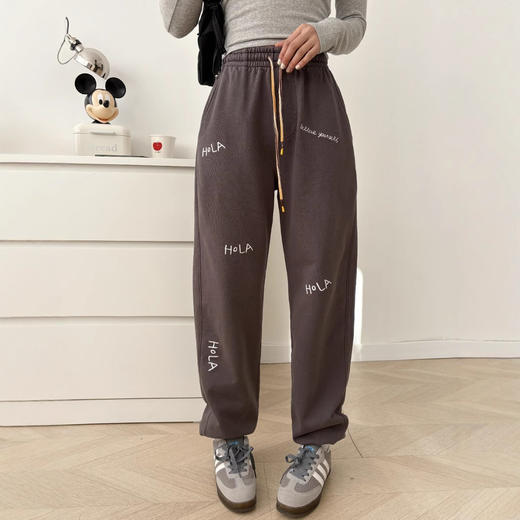 纸袋家春季新款！字母刺绣显瘦休闲裤！纯棉毛圈韩版显瘦抽绳！ 商品图1