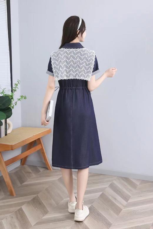 B8044       韩版休闲减龄收腰显瘦蕾丝披肩牛仔连衣裙 商品图3