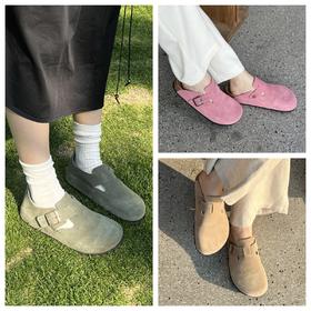 2.8mm超厚牛反绒、经典4层软木鞋床，EVA防滑纹路大底半拖款、全包款