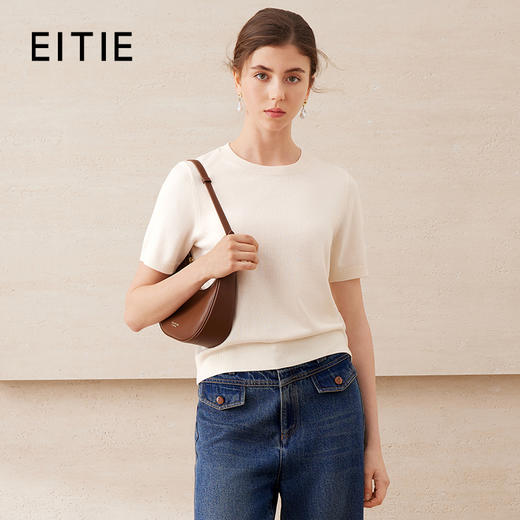 EITIE爱特爱舒适柔软百搭基础款短袖多色圆领针织衫2025春夏新款A2501507 商品图0