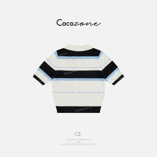 COCO ZONE 刘一一 春季条纹撞色polo领短袖针织衫CD2A0018 商品图1