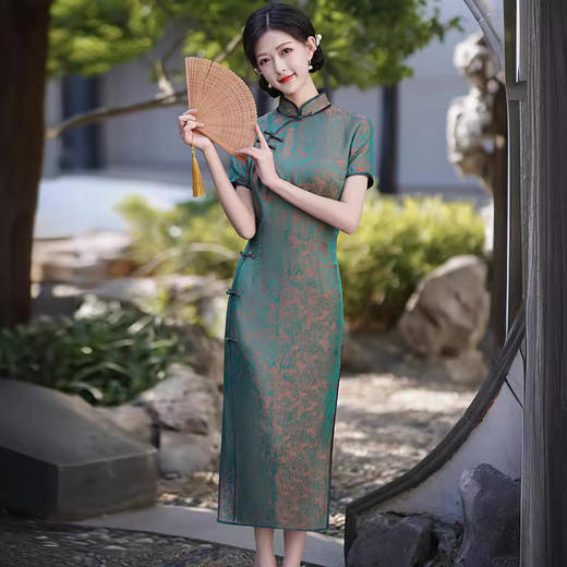 HQ-JYJ-176桑蚕丝2025春夏女旗袍中国风日常年轻款修身复古新中式真丝旗袍裙 商品图2