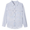 百媚生 纯棉条纹衬衫女长袖双口袋衬衣52083 商品缩略图4