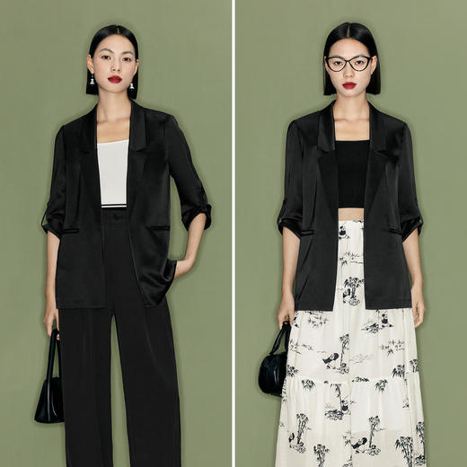【商场同款】伊芙丽夏高级感通勤黑色西装1F4110751G 商品图1