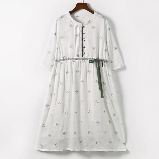 丁摩 新中式收腰苎麻连衣裙国风复古裙子 商品图5