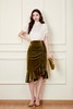 ELLA JADE 橄榄绿色高腰百褶丝绒半裙 19886 商品缩略图3