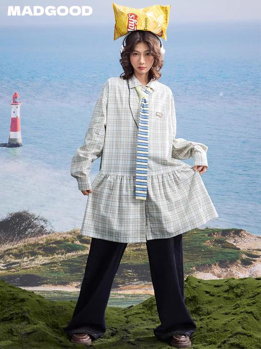 马得工地/MDGDQZ251124/衬衫领百褶格纹连衣裙 商品图0