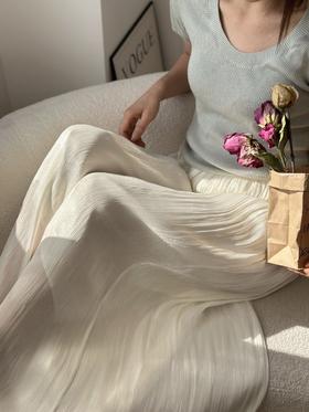 【又凉又垂 太爱这条纱裙裤了！】夏新款高腰慵懒风 杨柳皱冰丝光裙裤