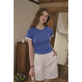 SimpleRetro夏日多巴胺 拼接假两件短袖T恤女收褶短款显瘦上衣